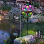 AIINY Solar Purple Metal Flower Wind Spinners, Colorful Spinning Windmill Lotus Yard Art Lights Wind Pinwheels with LED Crystal Ball Decorative Stake Lighting Flower Sculpture