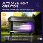 Solar Bug Zapper Outdoor, Purple UV Mosquito Zapper with Smart Rain Off Rechargeable Mosquito Killer Lamp, Wireless Solar Powered Fly Trap for Yard Patio RV (Black)