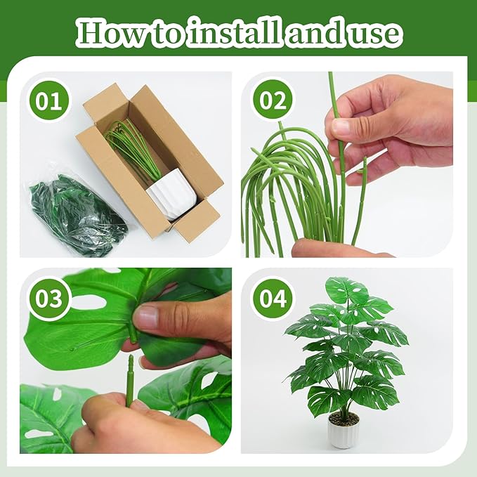 28“ Fake Plant Artificial Monstera for Room Decor, Faux Potted Plants Indoor for Home Living Bedroom Aesthetic Farmhouse Dorm Office Classroom and Outdoor Garden Porch Balcony Decor