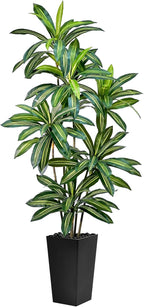 Artificial Dracaena Tree 7FT Tall Fake Plant with White Planter - Realistic Faux Dragon Tree with Tall Planter - Indoor Floor Plant for Home, Office,Mall, Living Room, Bedroom Decor
