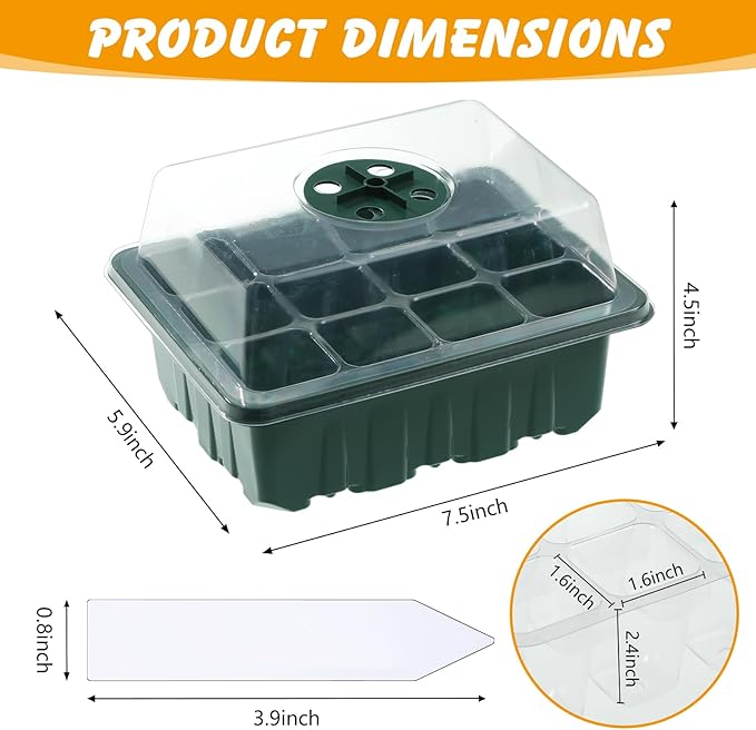ondware 10-Pack Seed Starter Trays with Humidity Domes, 120 Cells, Seed Starter Kit for Indoor Greenhouse, Seedling Starter Tray for Seeds Growing Starting