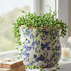 Retro Distressed Ceramic Flower Pots, Antique Crackle Glaze Planters with Drainage for Indoor Plants, Blue and White Chinoiserie Pottery Vase for Living Room Balcony Office Decor, Gardening Gifts