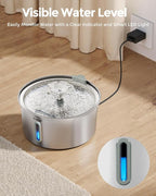 Invengo Cat Water Fountain Stainless Steel, 3.2L/108oz Pet Drinking Fountain for Cats Dogs, Automatic Cat Fountain with 2 Flow Modes, Splash-Proof Bowl, Includes 8 Replacement Filters