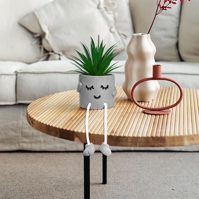 Zerzsy Small Artificial Plants in Cement Pots with Hanging Leg, Bathroom Plants Decor, Cute Fake Plant Succulents Desk Decor for Women, Shelf Decor Aesthetic - Set of 1