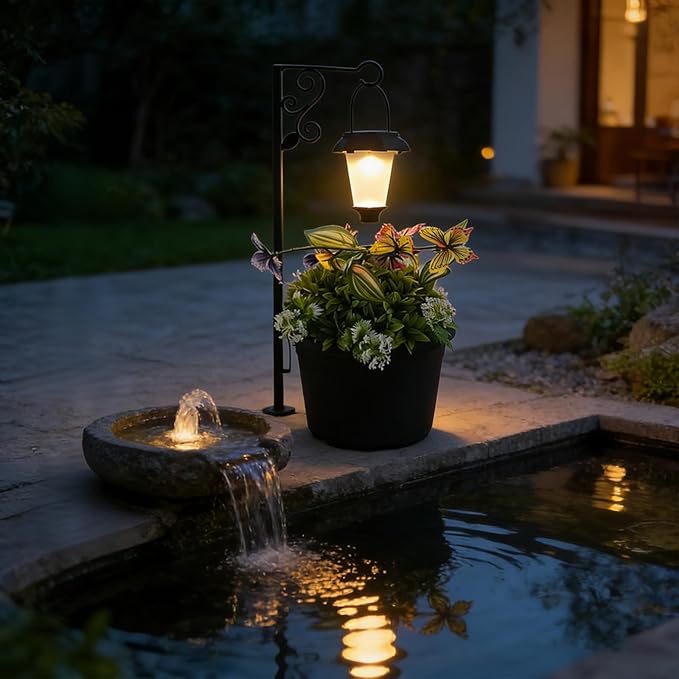 Solar Outdoor Floor Lamps with Planter, 2 in 1 Waterproof LED Solar Lamps Post Light, Matte Black Outdoor Flower Pots, Outdoors Lamps for Patio, Backyard, Pathway, Garden, Lawn (Black)