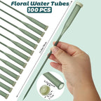 LDHHYH 100 Pack 12 Inch Green Floral Water Tubes, Plastic Fresh Flower Water Tubes with Rubber Caps, Floral Water Picks for Flower Arrangements Supplies