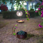 DREAMSOUL Solar Bird Bath with Solar Lantern, Vintage Copper Birdbath Flower Planter Metal Bird Bath for Outside Garden Yard