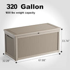 320 Gallon Resin Deck Box, Grey Outdoor Storage Box, Waterproof UV Resistant with Hydraulic Rod & Stable Structure, Great for Patio, Garden and Pool(Gray)