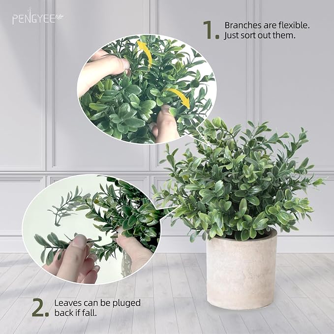 4 Pack Small Fake Plants in Pot for Home Decor, Artificial Plants Indoor, Small Faux Succulents Plants Indoor for Bathroom Bedroom Kitchen Office Farmhouse Room Shelf Decor