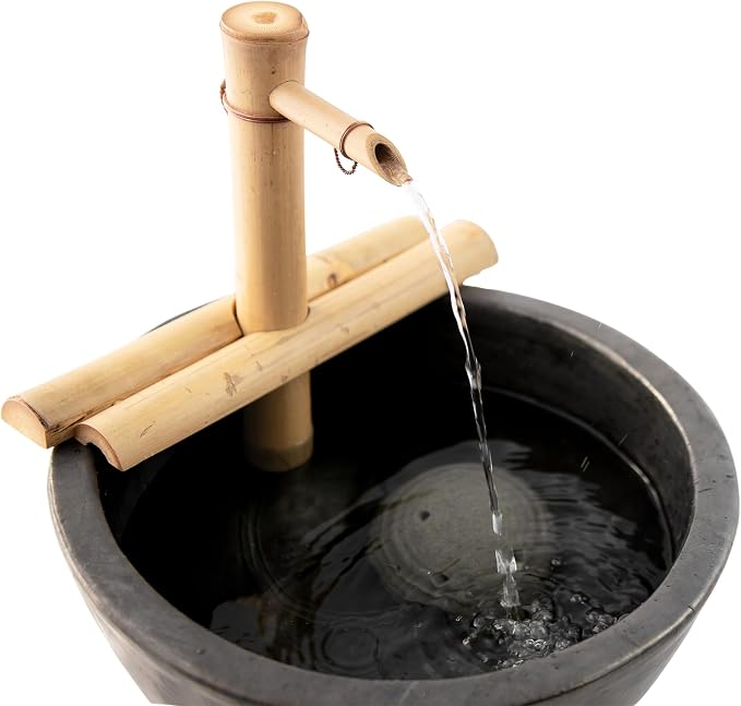 Bamboo Accents 12" Adjustable Bamboo Fountain Kit with Pump – Classic Zen Water Feature for Bowls, Basins, Water Gardens & Patio Decor, Indoor/Outdoor (Container Not Included)