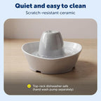 PetSafe Ceramic Pet Fountain for Cats and Small Dogs 60 Oz Water Capacity Whisper-Quiet Water Flow Great for Shy or Timid Pets Fresh, Filtered Water - Extra Carbon and Foam Filters Included