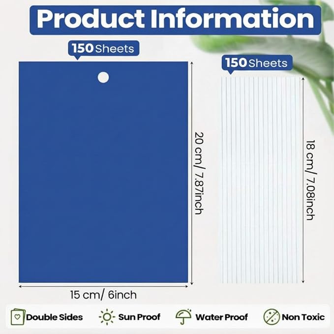 Qualirey 150 Pcs 6x8 Inch Blue Sticky Traps for Thrips Double Sided Sticky Trap for Gnats Plant,Pest Control for Fungus Gnats, Thrips, Whiteflies – Bulk Pack with Twist Ties