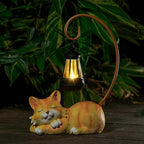 WSgift Outdoor Cat Figurine Garden Statue with Solar-Powered LED Light 13.77 Inches Tall Gift Garden Statue Decor for Cat Lovers Yellow
