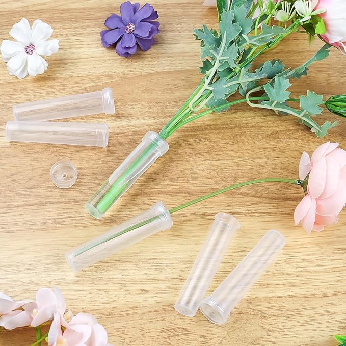 Vials for Flower Arrangements 2.8 Inch Floral Water Tubes Plastic Floral Vials with Caps (Clear, 20 Pack)