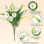 Artificial Flowers for Outdoors 12 Bundles White Artificial Petunias Fake Flowers UV Resistant Shrubs Plants with Fern for Indoor Outside Hanging Planters Home Garden Spring Decorations