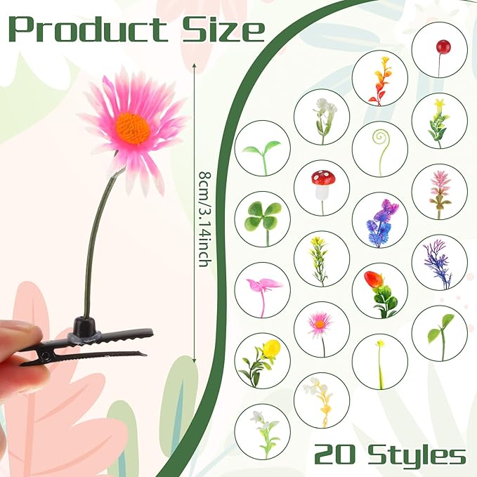 Tigeen 100 Pieces Bean Sprout Hair Clip Funny Plant Hairpins Grass Flower Butterfly Mushroom Hair Accessories (Plant)