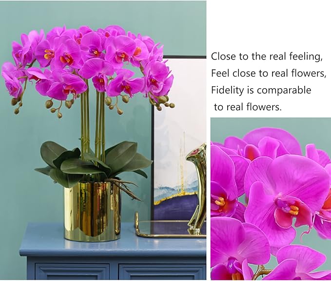 FagusHome 32 Inch Artificial Phalaenopsis Flowers 6 Pcs Artificial Orchid Flowers Stem Plants for Home Décor (Purple)