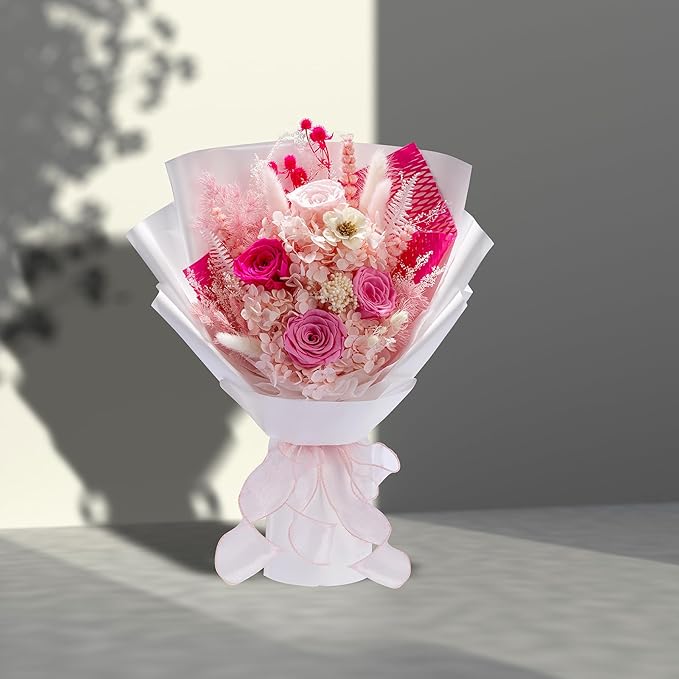 Bonsion Preserved Flowers Gifts for Women, Flower for Delivery, Light Pink Roses Gifts fo Her, Preserved Roses Bouquets, Birthday Gifts for Grandma, Mothers Day Flowers for Wife