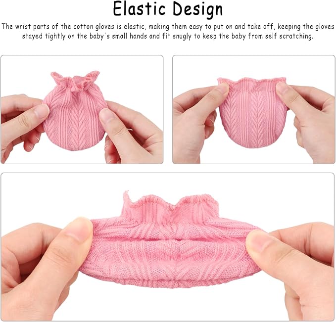 BQUBO Baby Turban Hats and Mittens Set Newborn Infant Hospital Hats Caps with Bows for Baby Boys Girls 0-12 Months