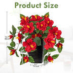 Briful 15.7'' Artificial Hibiscus Plant in Tall Black Woven Planter, Tropical Faux Hibiscus Flowers with Cascading Leaves, Small Fake Flower Pot for Bathroom, Entryway Table, Living Room Decor, Red