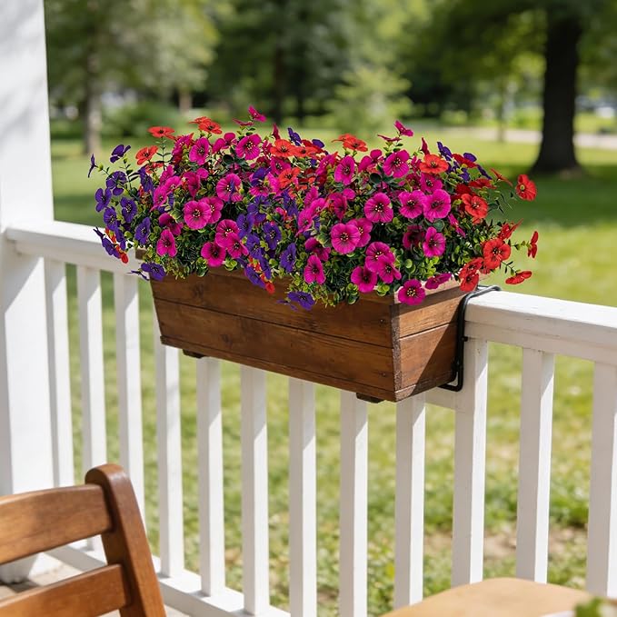 17 Inch Artificial Faux Pansy Flowers for Outdoor,Fake Pansies Flowers with Eucalyptus Leaves Fake Plants Greenery Boxwood Porch Patio Decor 6 Bundles(Red,Rose Red,Dark Purple)