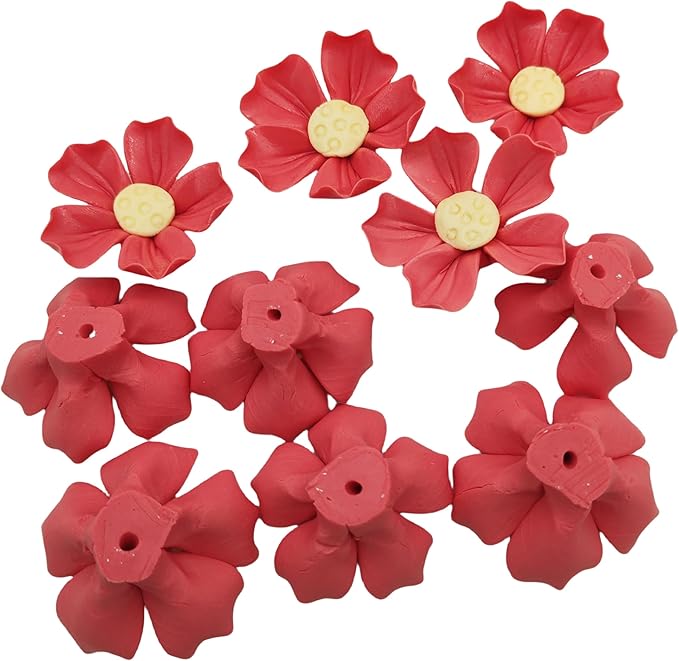 BTMIEY 10 PCS 3D Flower Ceramic Tiles,1.6" Handmade Procelain Ceramic Flowers for Artwork,Fish Tank,Vases,Living Room, Dining Table,Office, Home Floral Decor (Single-Flowered Red)