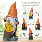 Solar Gnome Statue Outdoor Decor for Mother's Day,Gnome Figurines with Flower LED Light for Garden Decorations for Patio Lawn Balcony Fairy Gardens,Housewarming Gifts for Women Mom