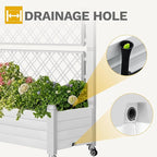DWVO 3.6 x 1.5 x 5 FT Raised Garden Bed with Trellis, Large Outdoor Planter Trellis Box with Drainage Holes and Wheels for Climbing Plants, Grayish-White