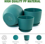 WSMKSZ Large Flower Pots 12/10/9 inch, Set of 3 Modern Decorative Plastic Planters with Drainage Holes and Saucers for House Plants, Plant Pots for Indoor Outdoor Plants, Blue Green