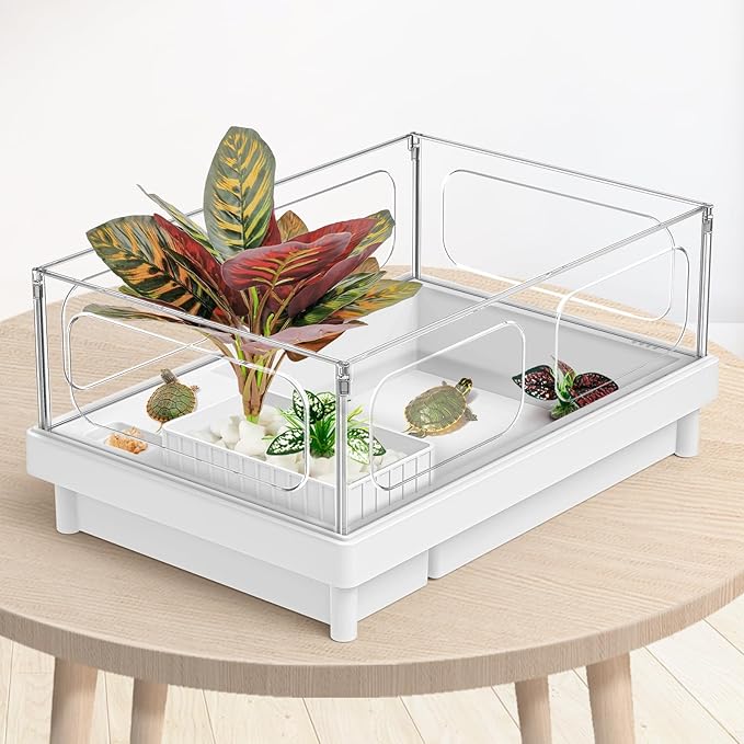 Moonorange Reptile Artificial Plants, Terrarium Plants Decorations Supplies, Aquarium Fish Tank Plant, Amphibian Habitat Hideout Tank Accessories(L Set-3pcs/D)