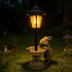 Solar Rabbit Garden Statue for Outdoor Decor with Lantern - Lawn Decoration 15.8“ Tall Bunny Figurine Lights for Patio, Yard, Porch Ornament - Valentine's Day Gifts for Mom, Grandma, Women