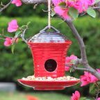 Kimdio Birdhouse Ceramic Hanging Birdhouses Bird Hut Hanging Multi-Function Outdoor Bird Feeders for Wild Birds, Finch, Cardinal, and Bluebird - Red