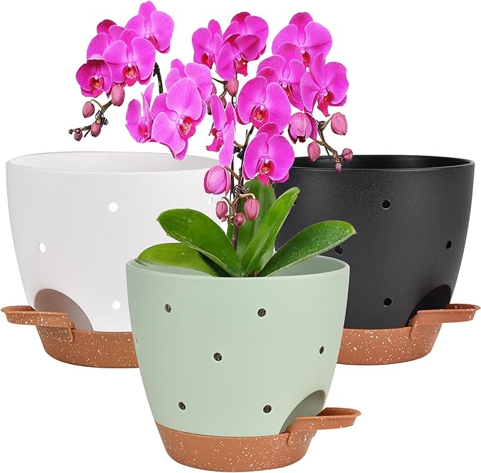 Vanslogreen 6 Inch Orchid Pots with Holes, 3 Pack Self Watering Planters for Orchids Plastic Orchid Pot Plant Flower Pots for Orchids Indoor Outdoor (Multicolor)