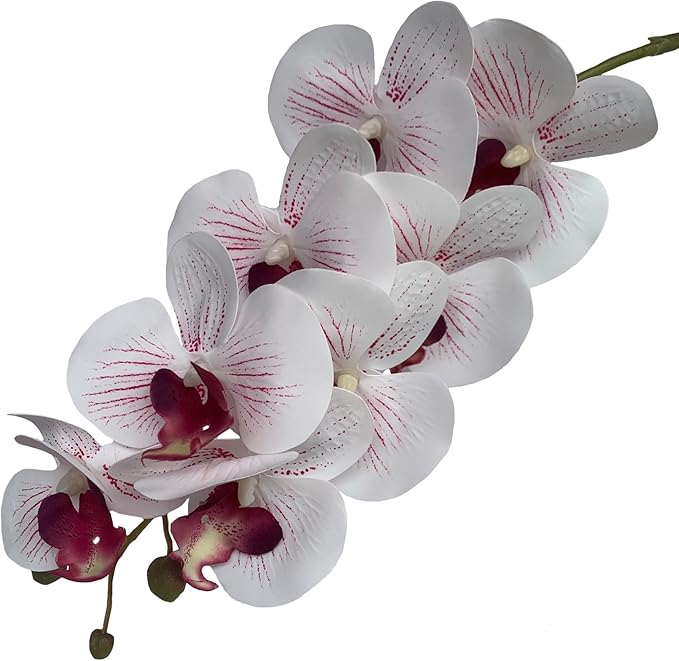 FagusHome 32 Inch Artificial Phalaenopsis Flowers 6 Pcs Artificial Orchid Flowers Stem Plants for Home Décor (White and Purpleline)