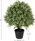 24" Faux Boxwood Plants Outdoor, Artificial Topiary Ball Trees Set of 2, UV Resistant Fake Potted Evergreen Realistic Greenery Bushes Shrubs for Outside Front Porch Planter Patio Indoor Decor 2ft Tall