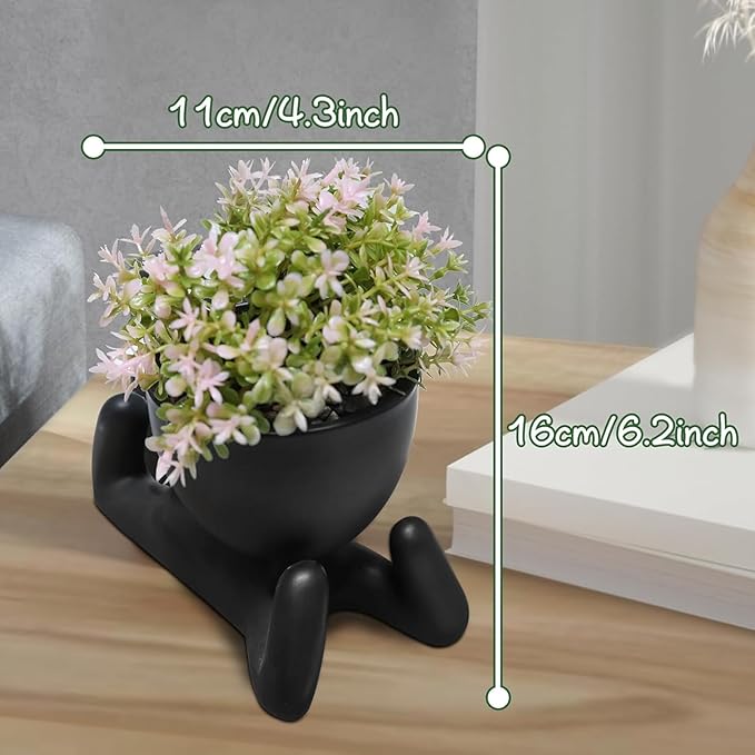 Zerzsy Human-Shaped Artificial Succulent Plant, Office Decor for Women and Men, Aesthetic Desk Plant Decor for Office and Home, Potted Small Fake Plants for Indoor Decoration - Set of 1