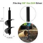 4 x 12 Inch Auger Drill Bit for Planting, Garden Spiral Drill Bit Rapid Bulb Planter Drill Auger for Planting Bulb Flower, Bedding Plant, Post or Umbrella Hole Digger for 3/8" Hex Drive