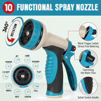 Heavy Duty Garden Hose 25 ft, NON-EXPANDABLE Water Hose with 10 Function Spray Nozzle, Lightweight Kink-less Hybrid Hose with Swivel Handle, Male to Female Fittings