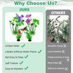 Hamiledyi 2 Pcs Artificial Lotus Flowers with Small Artificial Seaweed Plants Fish Tank Plastic Plants Decorations Purple and White-Purple Blossoms Artificial Water Plants Perfect for Aquarium Decor