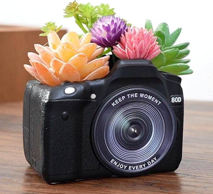 Camera Decorative Planter Plant Gift - Desk Decor Succulent Pot for Indoor Plants Camera Home Shelf Office Decor Small Flower Pot with Drainage
