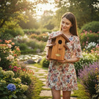Water Proof Bluebird House for Outside, 2 Layers Metal Roof Water Proof, Outdoor Lifetime Durability Solid Cedar Wood Bird House for Pole, Secure Latch, Updated 1.5" Hole Size (Comfy Mansion)