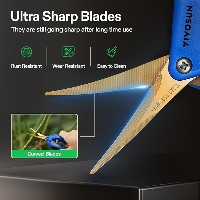 VIVOSUN 2-Pack Curved Gardening Scissors 6.5 Inch Hand Pruner Shear with Titanium Coated Precision Blades