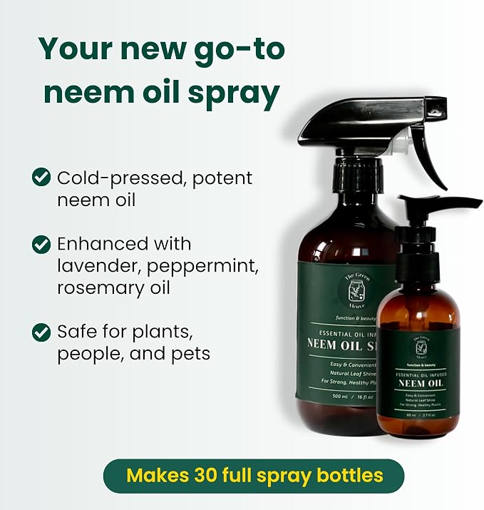 Neem Oil for Plants (Makes 30 Bottles) with Spray Bottle & Essential Oils for Indoor Houseplants & Outdoor Gardens, Natural Leaf Shine