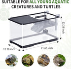 (Tank + Light +Pump + Filter + Filter Balls) Turtle Tank Kit, Turtle Tank Starter Kit,Bottom Drainage, Multi-Function Areas for Turtles, Crabs,Fishes, Amphibians,Reptiles. (21.65 x 12.28 x12.28 Inch)