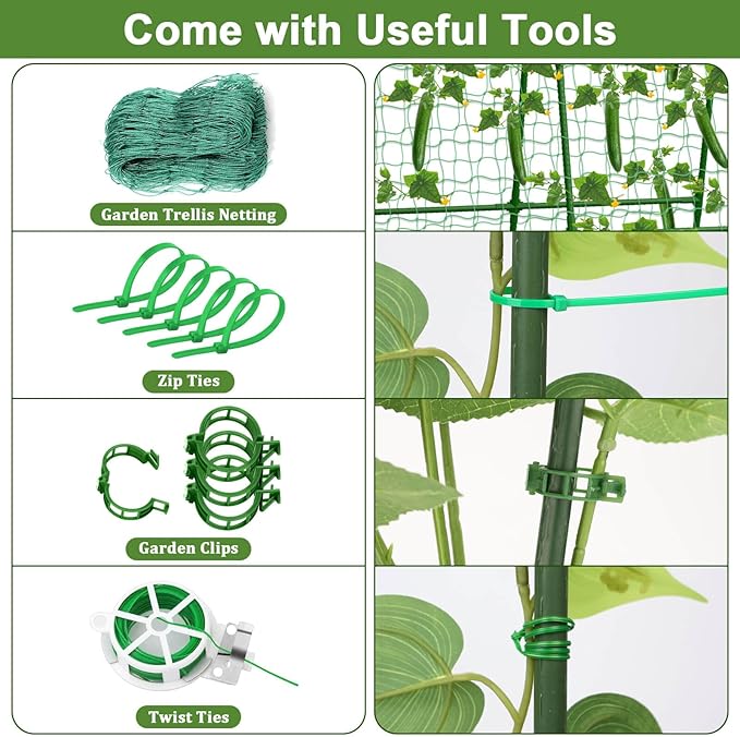 Tidponra Cucumber Trellis for Garden, 50 x 54 Inches A Frame Gardening Trellis with Fabric Raised Garden Bed, Climbing Net and Plant Support Clips for Climbing Plants