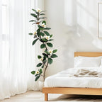 6ft Artificial Rubber Tree with 7 Pcs Magnolia Flowers,Tall Fake Tree with White Planter and Moss Decor,Faux Plants Indoor for Home Living Room Porch Decor