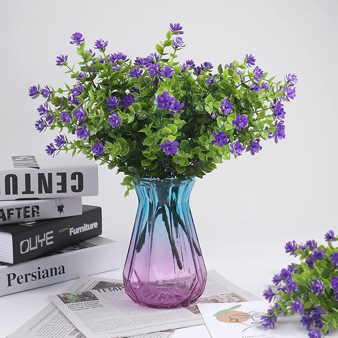 12 Bundles Artificial Flowers Faux Outdoor Plastic Plants UV Resistant Shrubs,Artificial Plants Spring Decorations for Patio Outdoor Fake Plants Spring Decorations for Home Front Porch Decor(Purple)