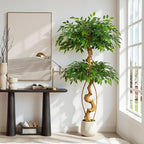 5ft Large Ficus Artificial Trees in White Pot, 60" Tall Fake Silk Tree with Natural Curved Trunk, Lush Faux Ficus Tree for Indoor Home Decor, Living Room, Office & Patio