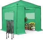 EAGLE PEAK 8x8 Portable Walk in Greenhouse, Pop Up Indoor Outdoor Greenhouse, Green House Kit with Zippered Roll-Up Doors and Windows, PE Cover, Clear/Green