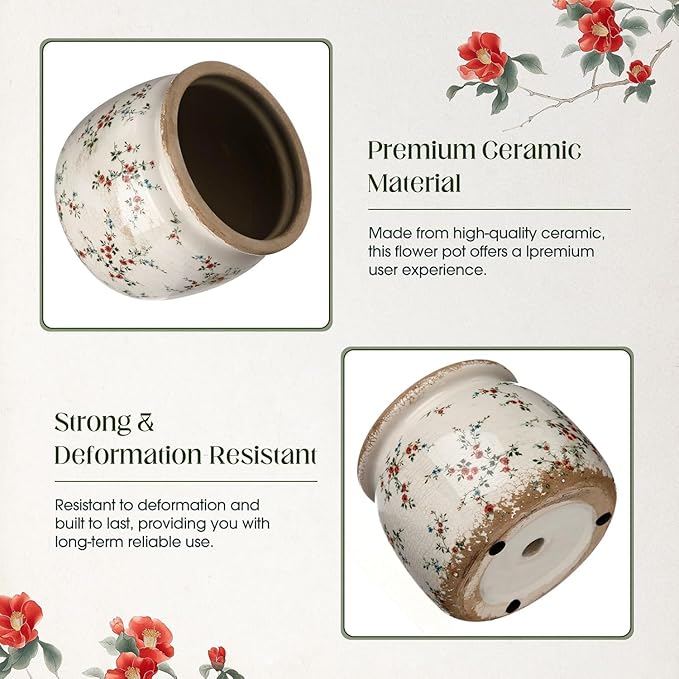 2 Pcs Vintage Planter Ceramic Plants Pot with Drainage Ice Crack Scroll Flower Vase Pot for Indoor Outdoor Plants Home Kitchen Decor Gifts(Rustic Rose,5.9")